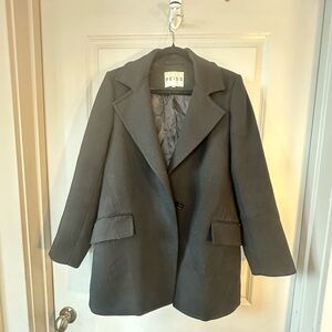 Reiss Black Wool Blend Single Breasted Hidden 2 Button Designer Pea Coat, Small